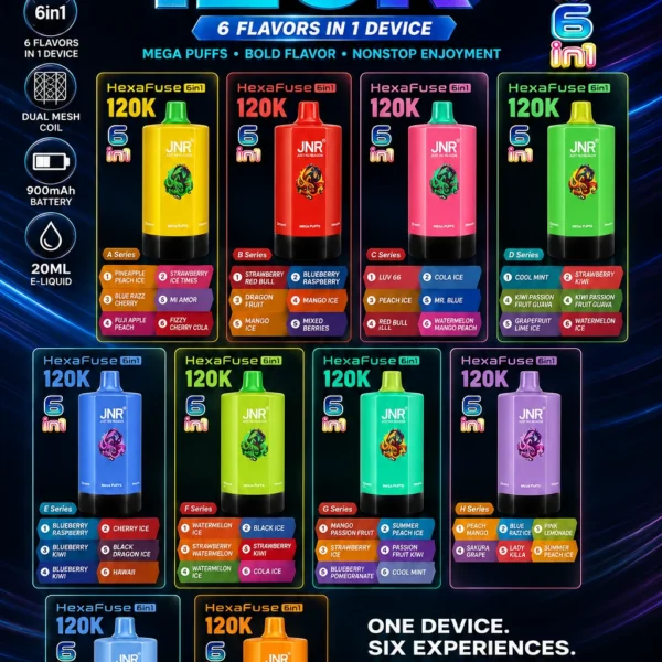 JNR HexaFuse 120K Puffs 6in1 Disposable Vape